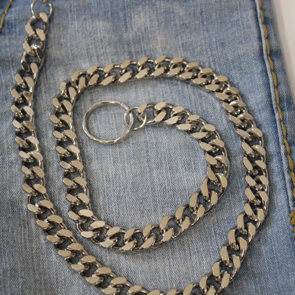 Men Women Silver Metal Wallet Chains Keychain Thick Links Side Jeans 2 Strands